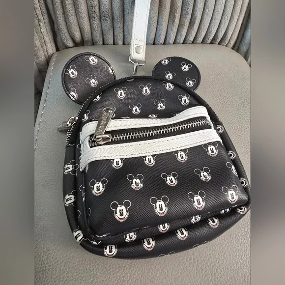 Disney Parks Loungefly Mickey Mouse Faces Mini Backpack Wristlet Black White Bag - Picture 3 of 8